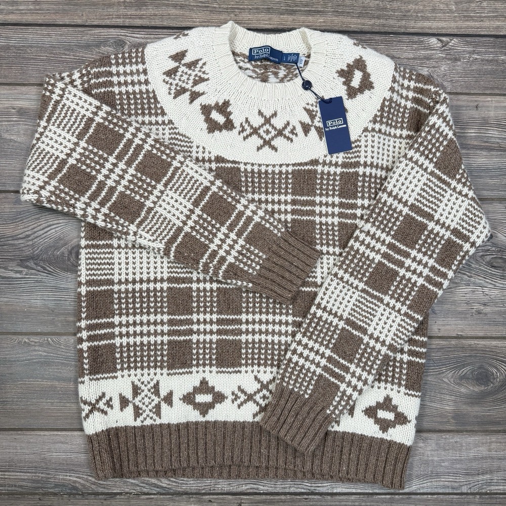 Polo Ralph Lauren Fair Isle Wool Linen Blend Sweater Mens LARGE Tan NWT $498